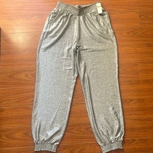 Anthropologie NWT Metallic silver shiny jogger with pockets